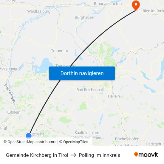 Gemeinde Kirchberg In Tirol to Polling Im Innkreis map