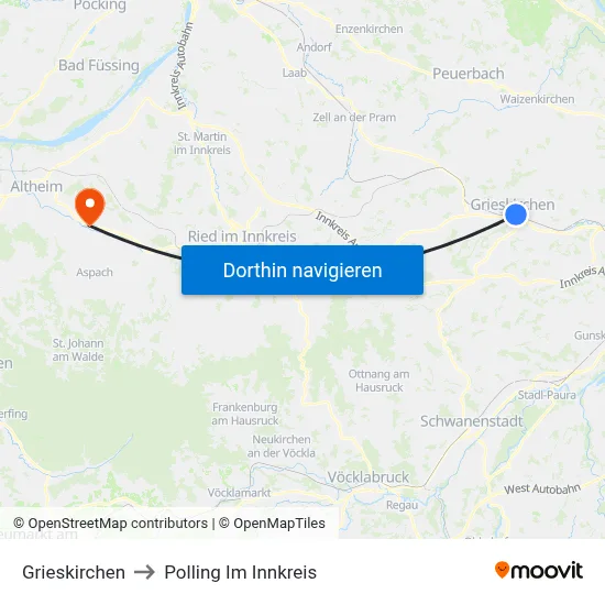 Grieskirchen to Polling Im Innkreis map