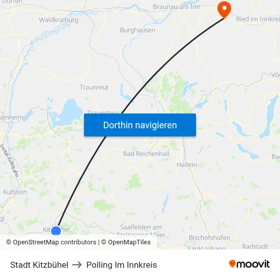 Stadt Kitzbühel to Polling Im Innkreis map
