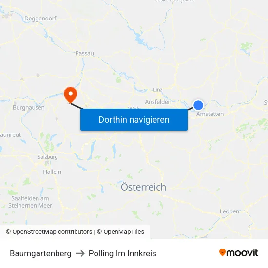 Baumgartenberg to Polling Im Innkreis map
