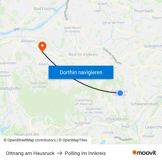 Ottnang am Hausruck to Polling Im Innkreis map