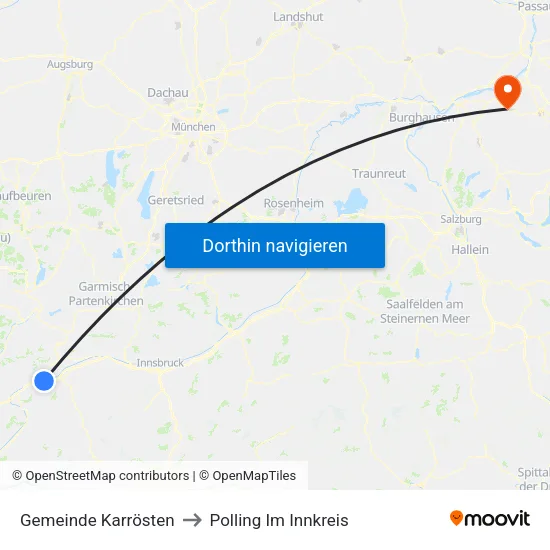 Gemeinde Karrösten to Polling Im Innkreis map