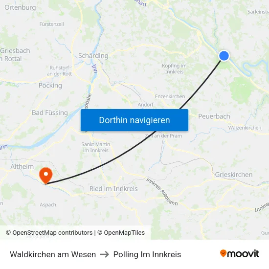 Waldkirchen am Wesen to Polling Im Innkreis map
