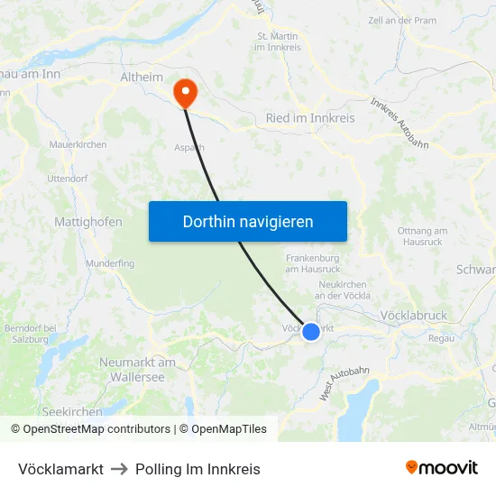Vöcklamarkt to Polling Im Innkreis map