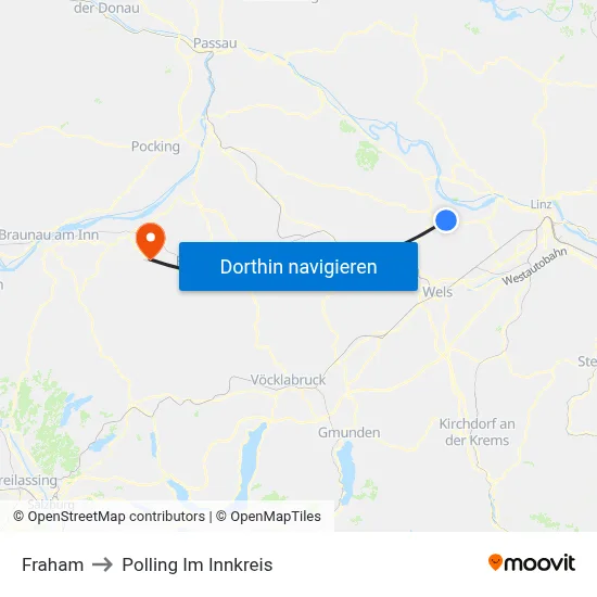 Fraham to Polling Im Innkreis map