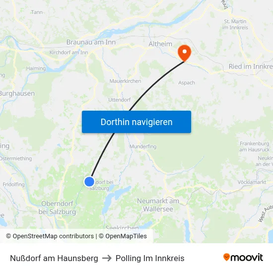 Nußdorf am Haunsberg to Polling Im Innkreis map