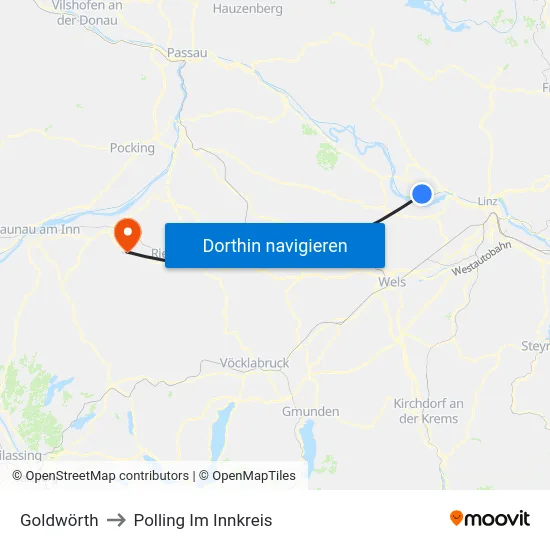 Goldwörth to Polling Im Innkreis map