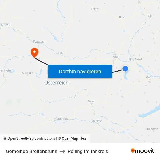 Gemeinde Breitenbrunn to Polling Im Innkreis map