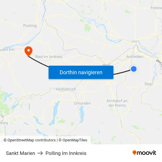 Sankt Marien to Polling Im Innkreis map