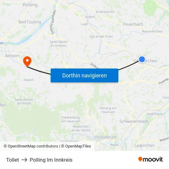 Tollet to Polling Im Innkreis map