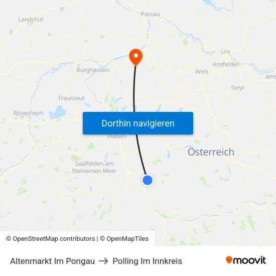 Altenmarkt Im Pongau to Polling Im Innkreis map
