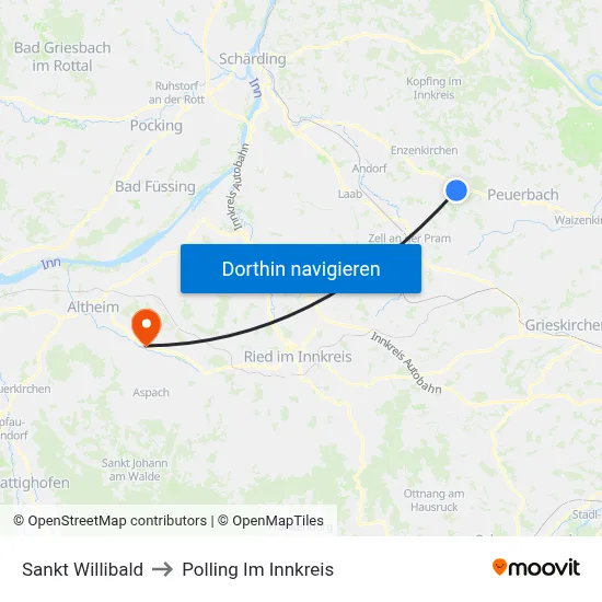 Sankt Willibald to Polling Im Innkreis map