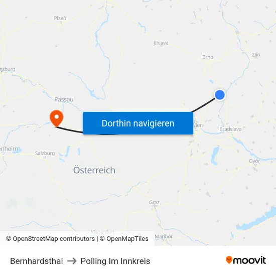 Bernhardsthal to Polling Im Innkreis map