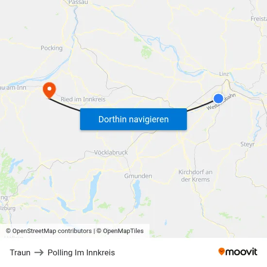 Traun to Polling Im Innkreis map