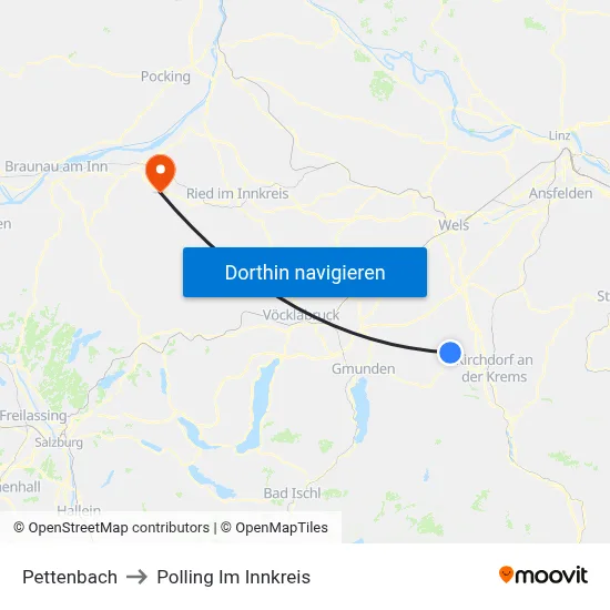 Pettenbach to Polling Im Innkreis map
