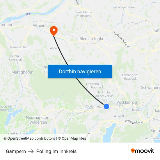 Gampern to Polling Im Innkreis map