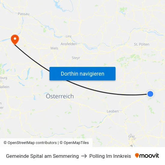 Gemeinde Spital am Semmering to Polling Im Innkreis map