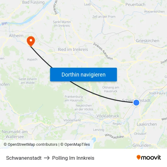 Schwanenstadt to Polling Im Innkreis map