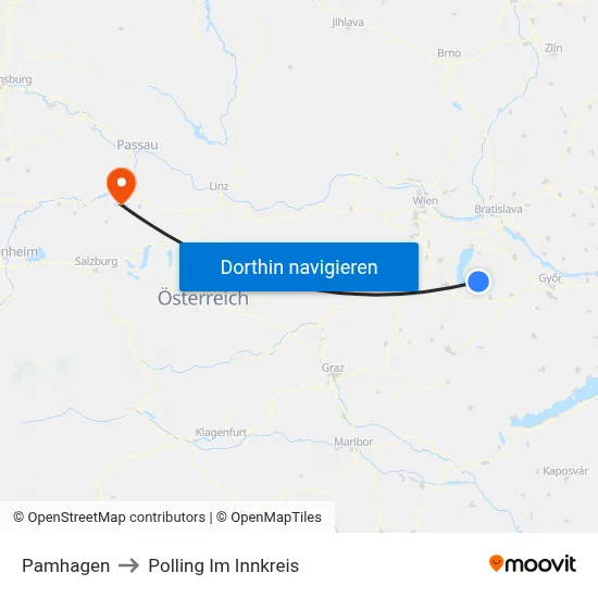 Pamhagen to Polling Im Innkreis map