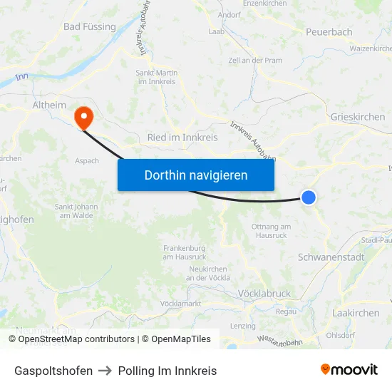 Gaspoltshofen to Polling Im Innkreis map