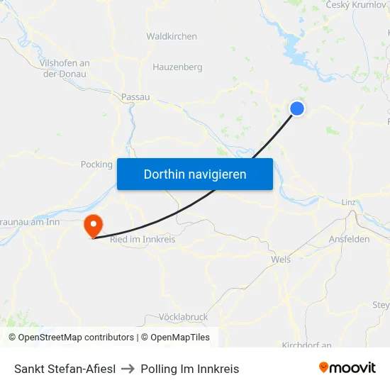 Sankt Stefan-Afiesl to Polling Im Innkreis map