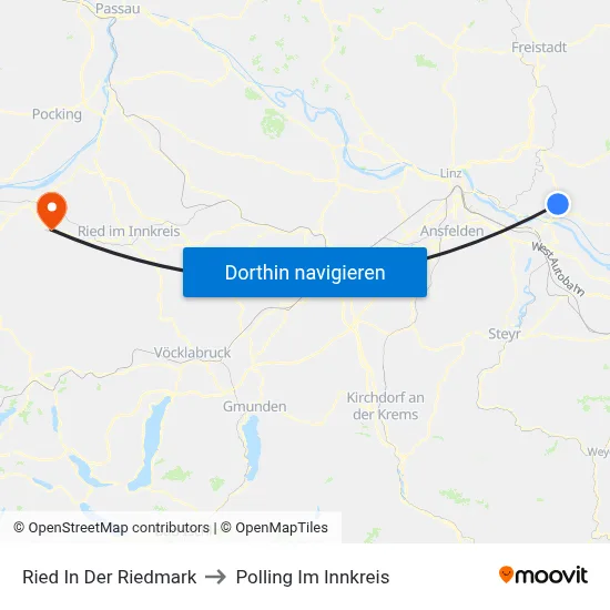 Ried In Der Riedmark to Polling Im Innkreis map