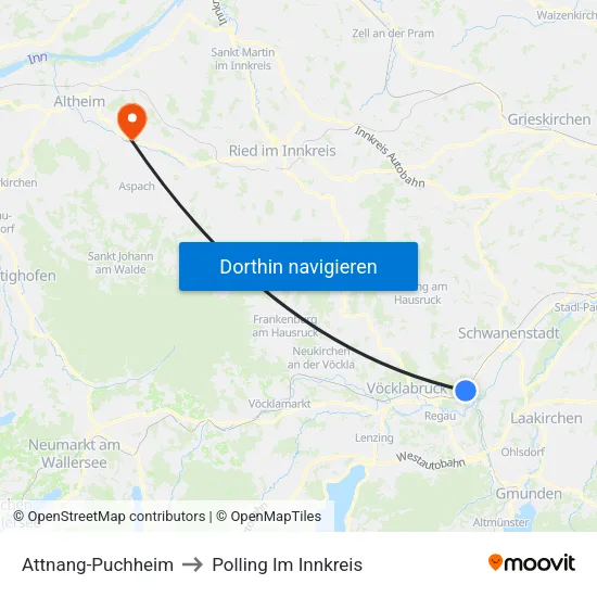 Attnang-Puchheim to Polling Im Innkreis map