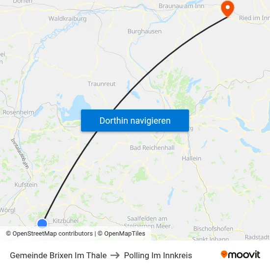 Gemeinde Brixen Im Thale to Polling Im Innkreis map