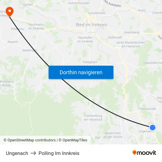 Ungenach to Polling Im Innkreis map