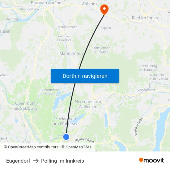Eugendorf to Polling Im Innkreis map
