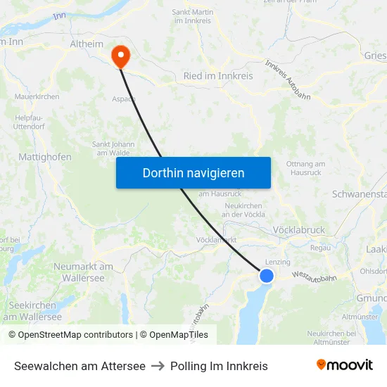 Seewalchen am Attersee to Polling Im Innkreis map