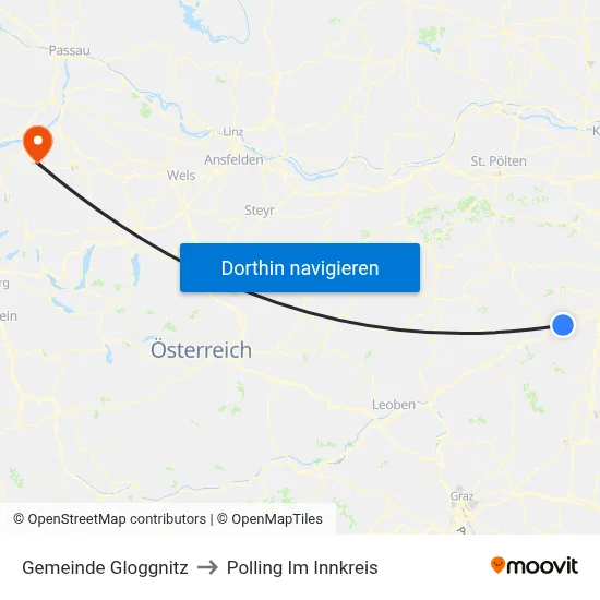 Gemeinde Gloggnitz to Polling Im Innkreis map