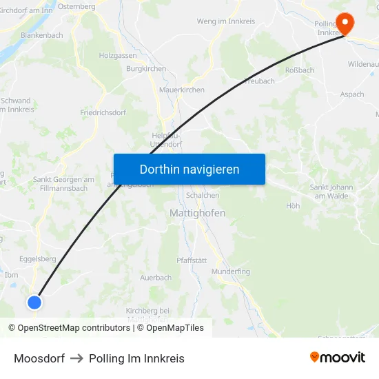 Moosdorf to Polling Im Innkreis map