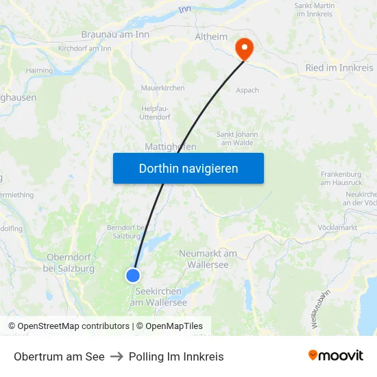 Obertrum am See to Polling Im Innkreis map