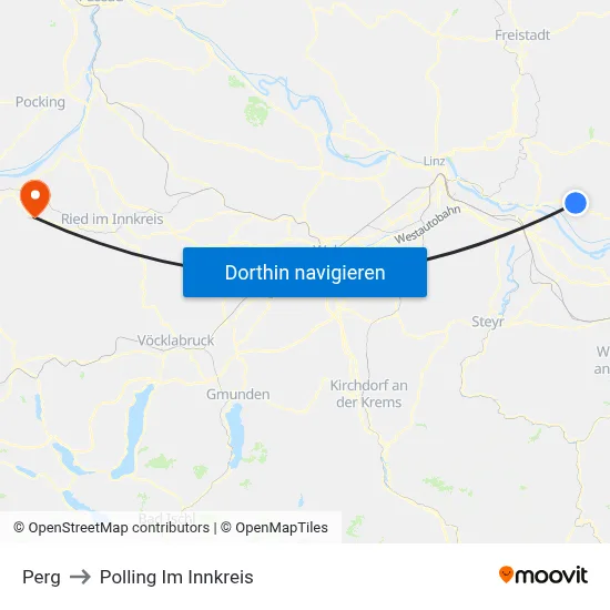 Perg to Polling Im Innkreis map
