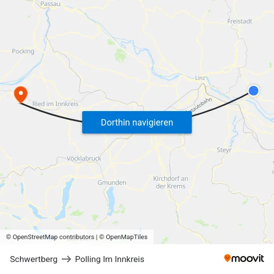 Schwertberg to Polling Im Innkreis map