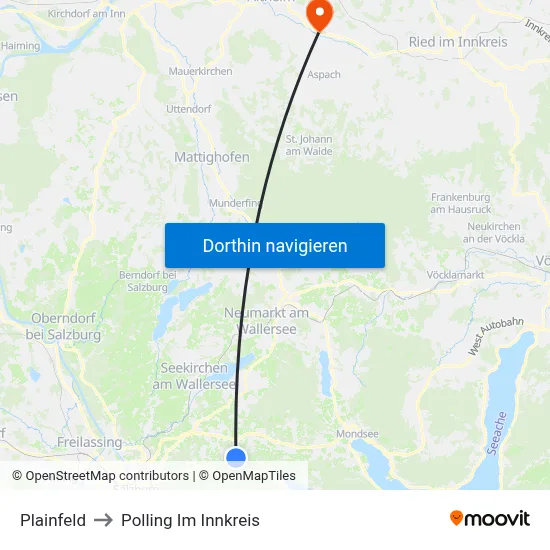 Plainfeld to Polling Im Innkreis map