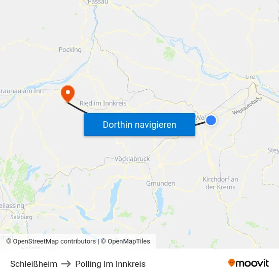 Schleißheim to Polling Im Innkreis map