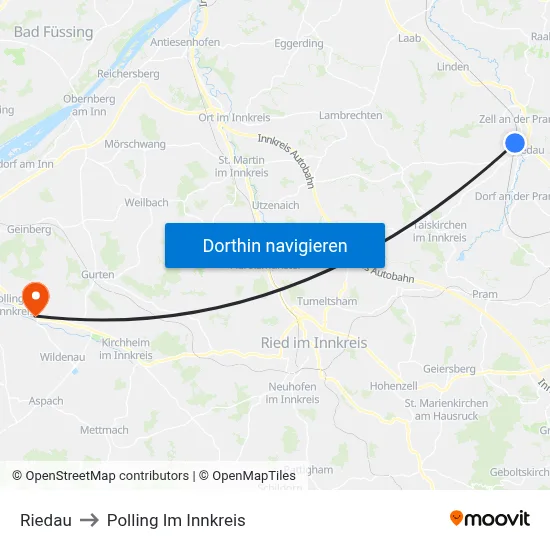 Riedau to Polling Im Innkreis map