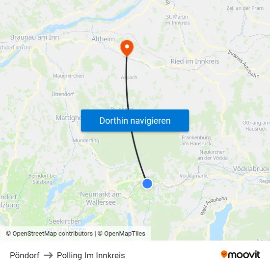 Pöndorf to Polling Im Innkreis map