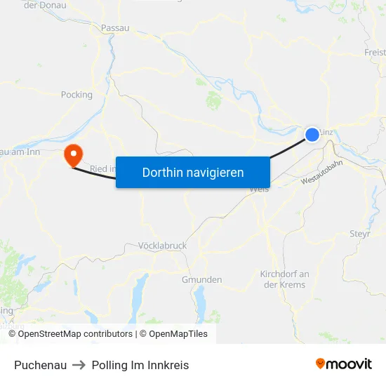 Puchenau to Polling Im Innkreis map