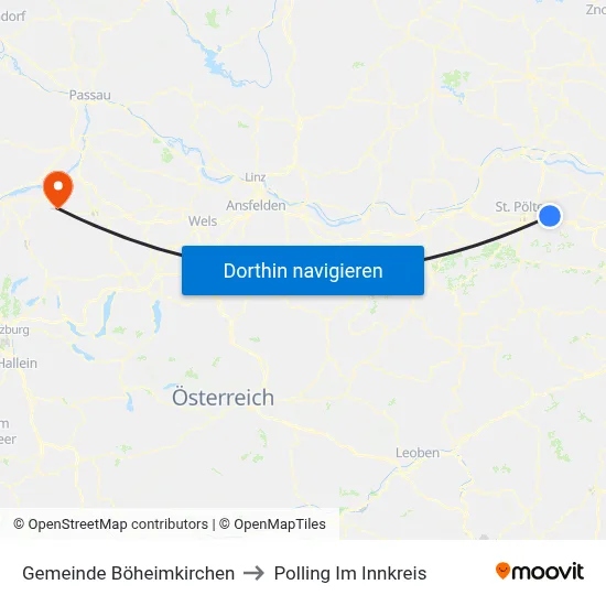 Gemeinde Böheimkirchen to Polling Im Innkreis map