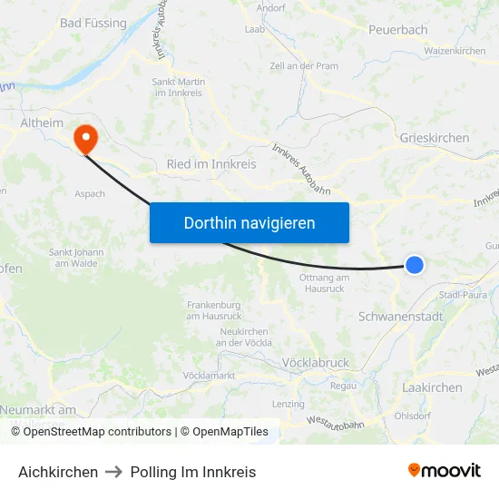 Aichkirchen to Polling Im Innkreis map