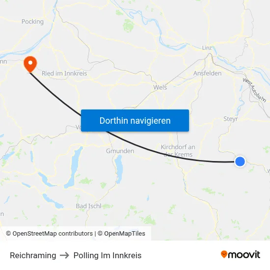 Reichraming to Polling Im Innkreis map