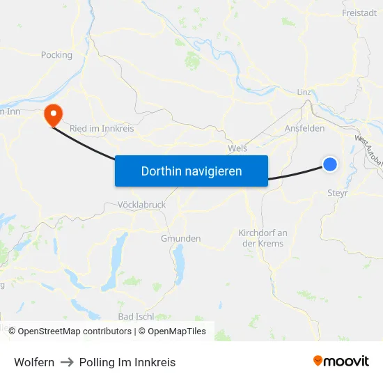 Wolfern to Polling Im Innkreis map