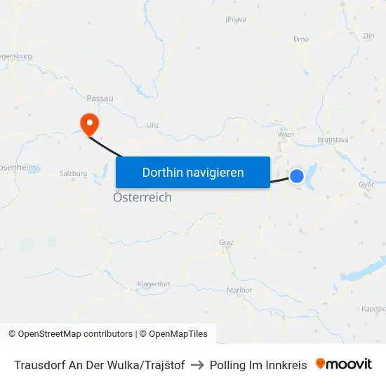 Trausdorf An Der Wulka/Trajštof to Polling Im Innkreis map