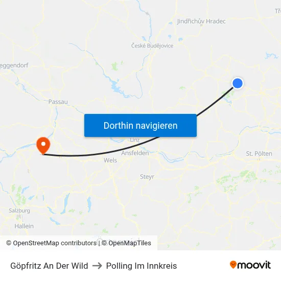 Göpfritz An Der Wild to Polling Im Innkreis map