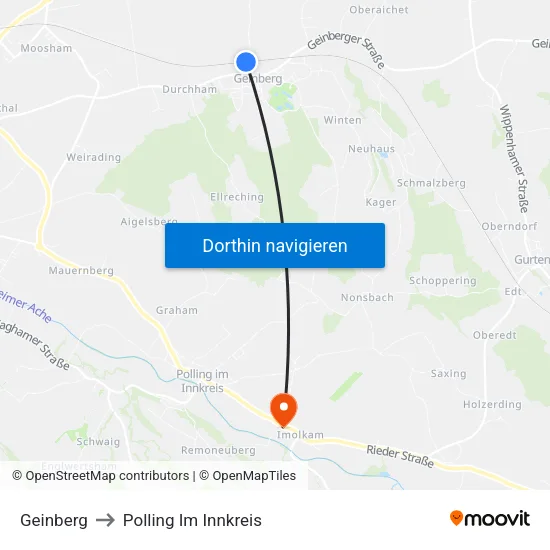 Geinberg to Polling Im Innkreis map