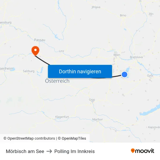 Mörbisch am See to Polling Im Innkreis map