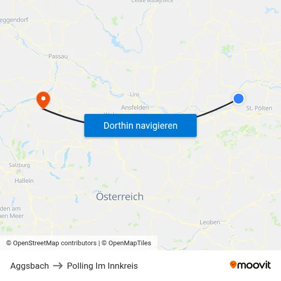 Aggsbach to Polling Im Innkreis map
